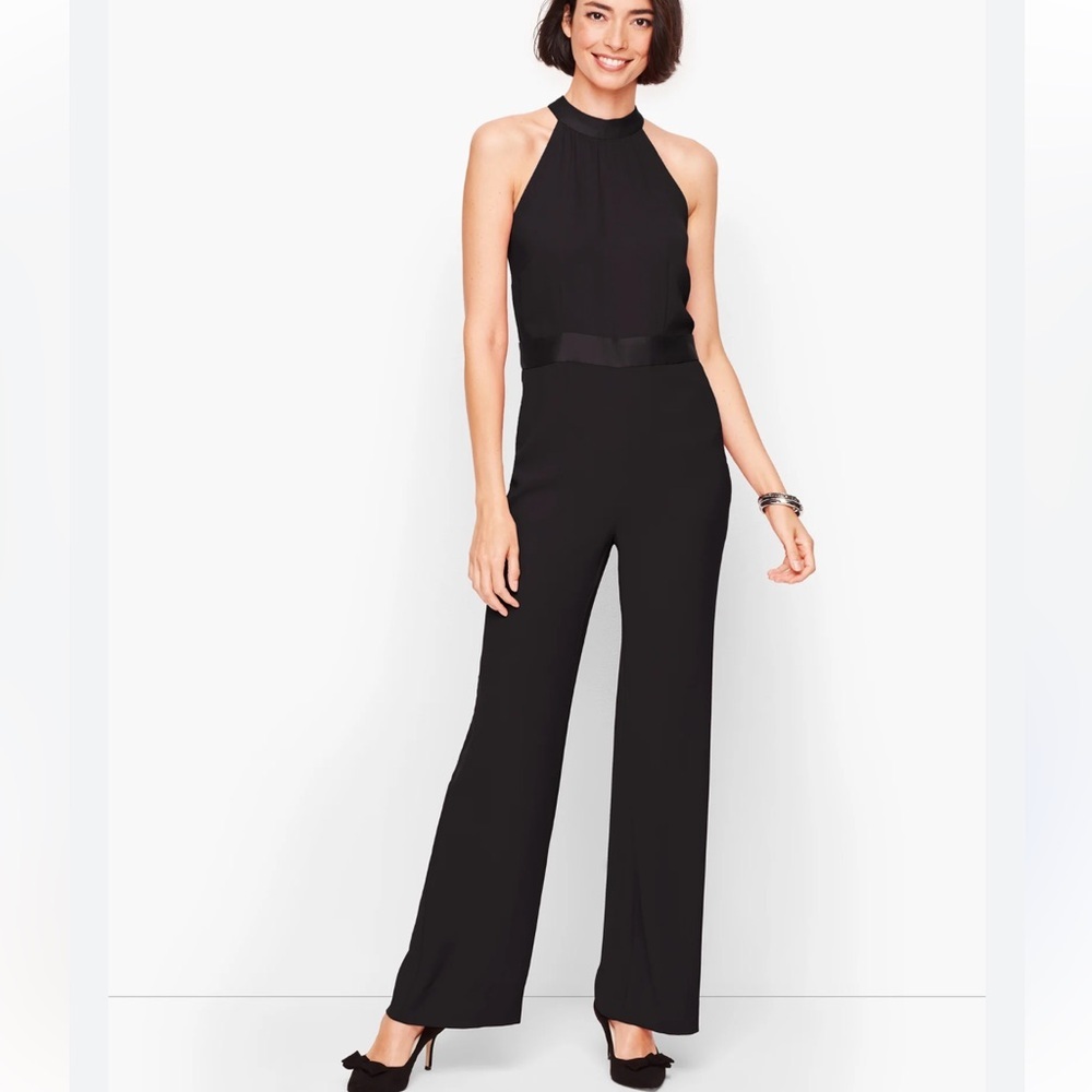 Talbots Black Satin Crepe Halter Jumpsuit